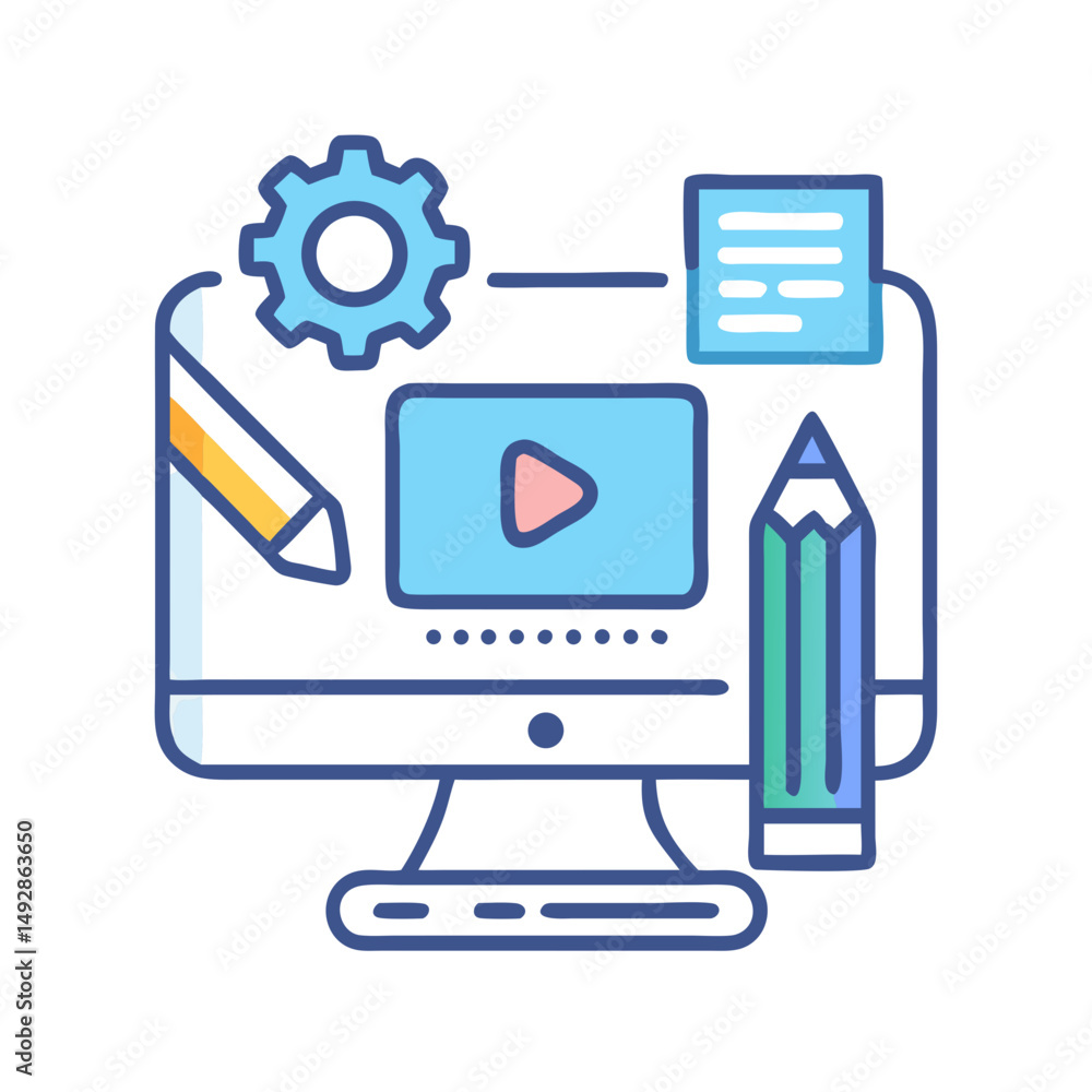 Poster digital content creation process on the computer screen vector