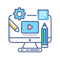 Digital content creation process on the computer screen vector