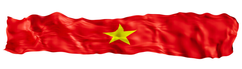 Stylized flag of Vietnam waving in the wind on transparent background. Footer, header or divider. Cut out wide, panoramic element. Banner for patriotic themes or national event promotions. 3D.