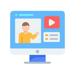 Online tutorial or webinar on computer screen icon display