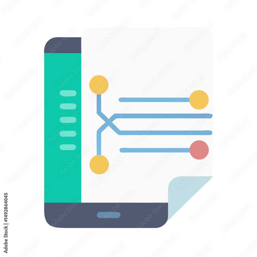 Aufkleber mobile device displaying data visualization network with document