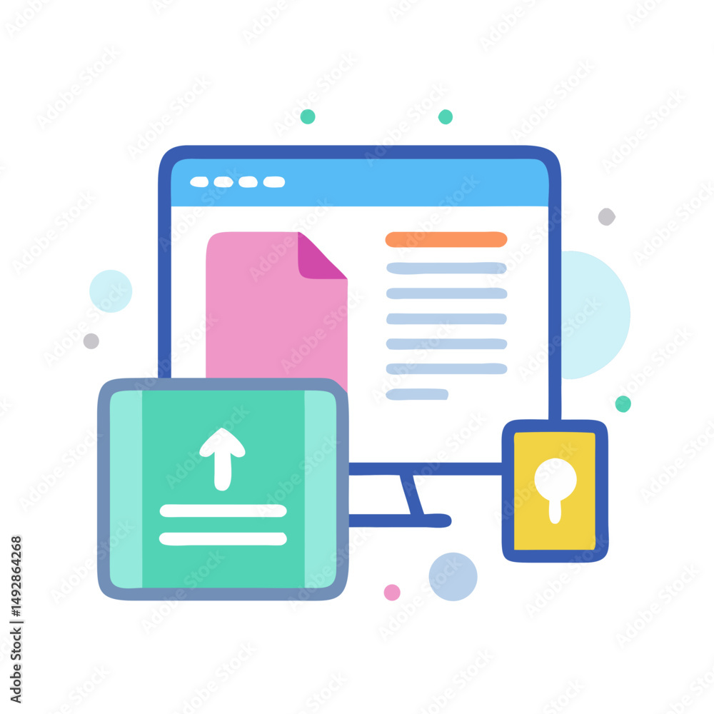 Fototapete Data upload icon in flat vector style isolated graphic