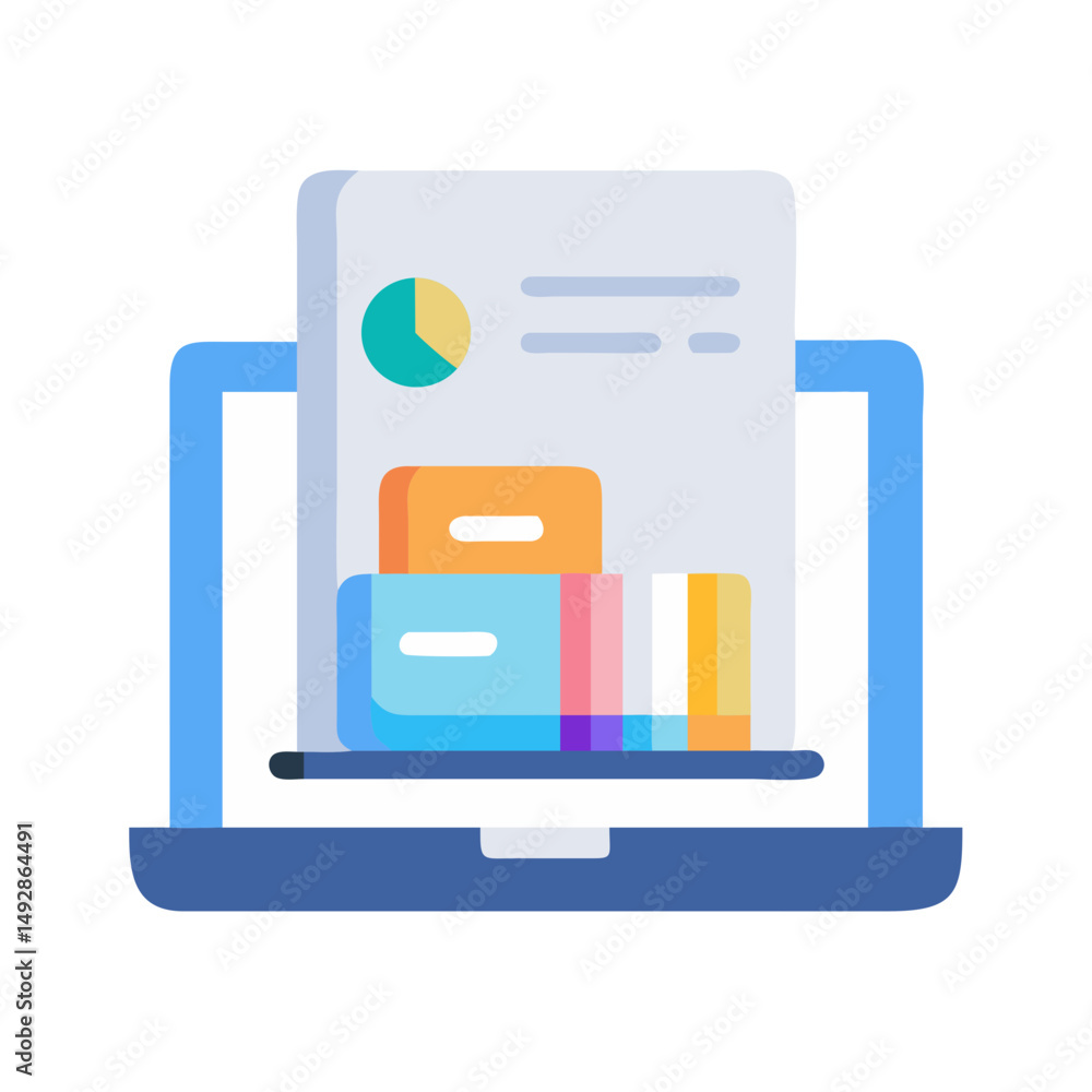 Poster laptop displaying business data charts and graph analysis
