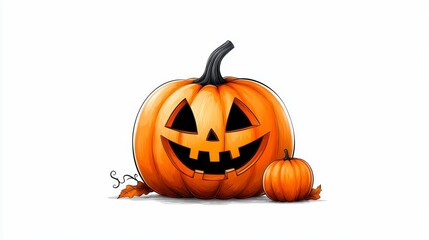 Fototapeta premium Smiling Jack-o-Lantern with Smaller Pumpkin Celebrating Halloween