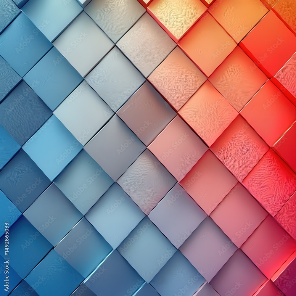 Poster abstract geometric background of 3d cubes with a soft gradient transition from blue to red