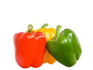 Yellow, red, green, sweet bell pepper or capsicum isolated on white background