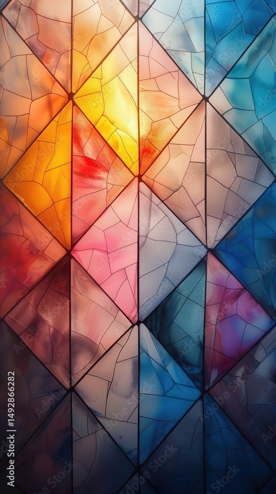 Aufkleber abstract geometric stained glass pattern with a soft luminous pastel color gradient