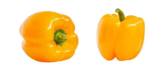 collection of isolated sweet yellow bell peppers taken from different rootstocks isolated on white background