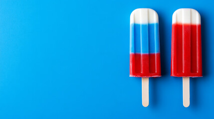 Twin rocket popsicles on azure sky canvas, invoking National Ice Cream Day nostalgia and mid-summer independence day revelry