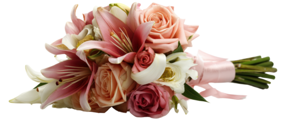 A beautiful bouquet of pink roses and lilies.