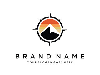 mountain image logo design with compass vector illustration