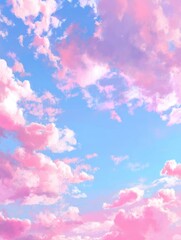 Pink clouds drift across a serene blue sky aerial view cotton candy sky dreamy aesthetic pastel colors heavenly background