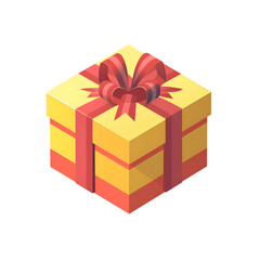 Obraz premium Isometric view of a yellow gift box with a red ribbon and bow on a black background illustration