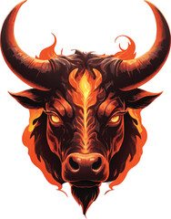 Bull head on fire vector art illustration