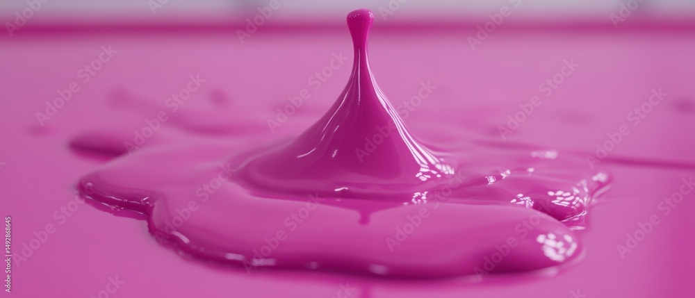 Aufkleber close-up of pink paint droplet impacting surface creating splash and puddle in studio setting with m