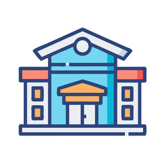 Flat Design Colorful Bank Building Illustration on White Background