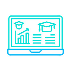 Online education on a laptop showing graph and graduation