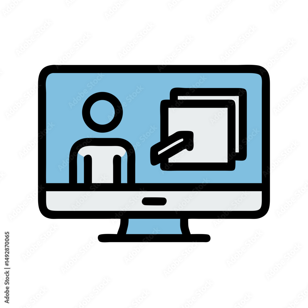 Poster online presentation with document sharing on computer screen flat