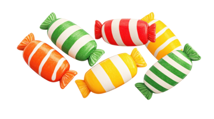 Colorful neon floating sweets and candy against a bright white background creating a playful and joyful atmosphere