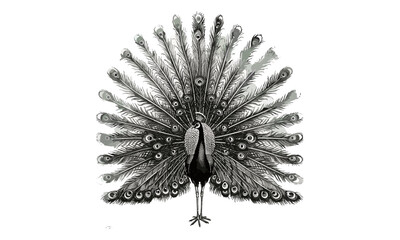 Obraz premium Detailed Nature Illustration, Vintage Ornithology Etching, Retro Fauna Drawing, Antique Engraving of Peacock Feather, Black sketch print, Rustic Wildlife Art, monochrome bird art