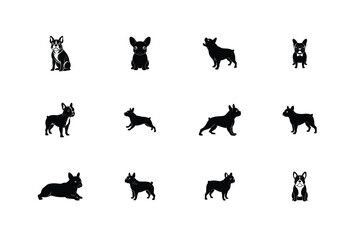 French Bulldog Dog Breed Silhouettes set.
