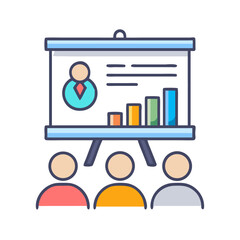 Colorful business presentation with chart and audience vector illustration