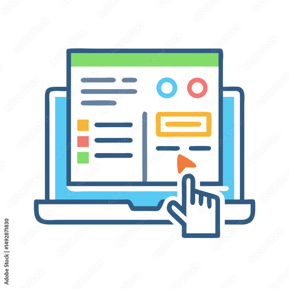 Poster laptop interface with cursor clicking an option online