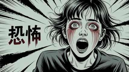 Retro horror manga background with scream and dramatic lines 昭和ホラー漫画風不気味な集中線の背景と叫び声
