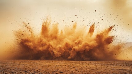 Massive dust explosion in desert landscape.