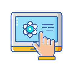 Online science education on digital device screen with hand