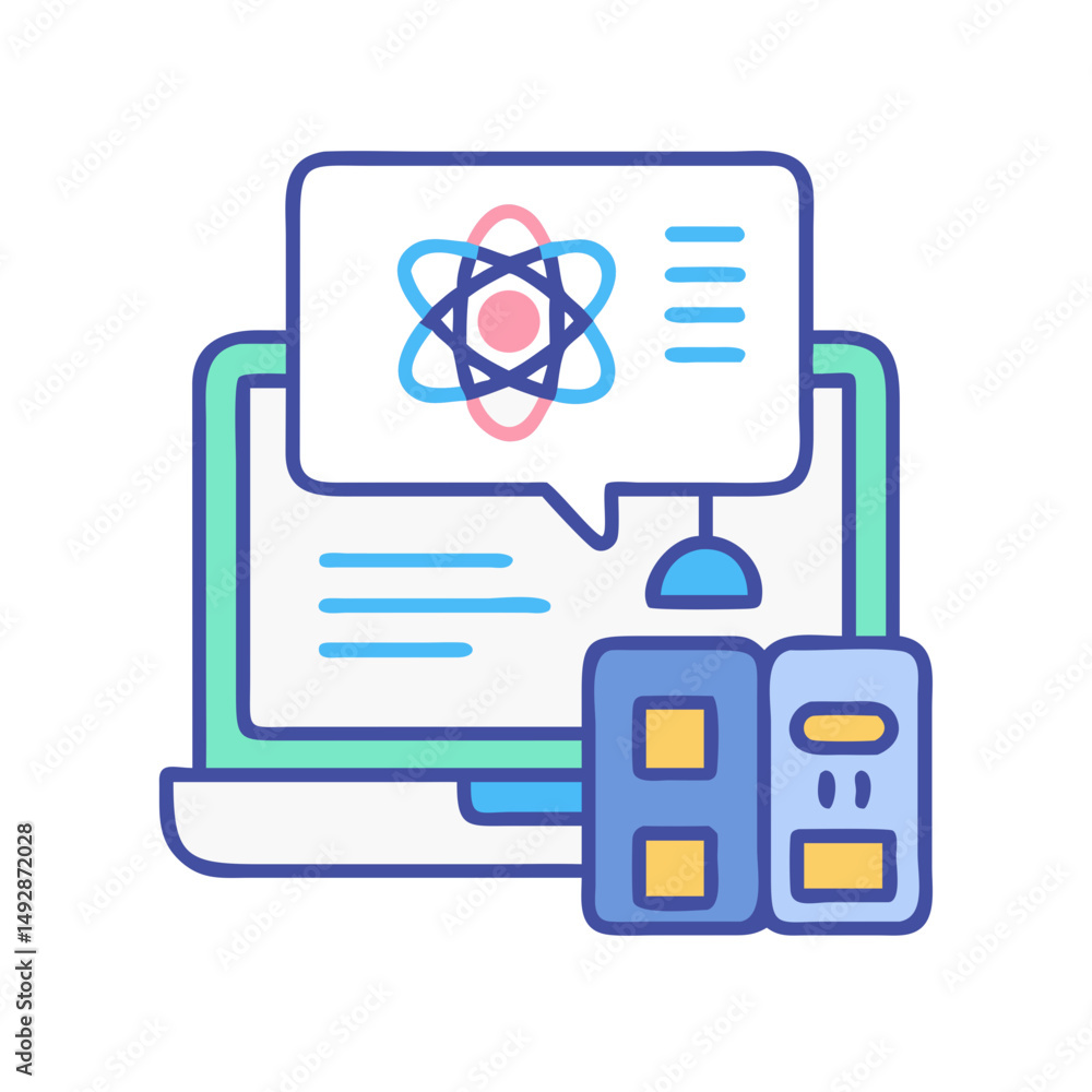 Poster computer screen with coding symbol and development platforms nearby