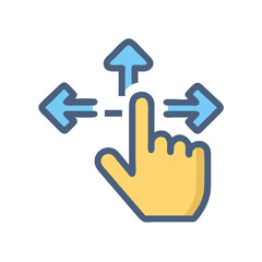 Finger press move icon in various directions, flat style