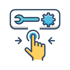Hand touching settings icon for setup and configuration options