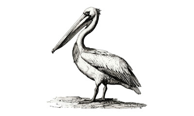 Vintage Ornithology Sketch, Antique Engraving of Pelican with Open Beak, Rustic Nature Art, Hand-drawn Wildlife Illustration, Coastal Bird Drawing, Monochrome Black Sketch,