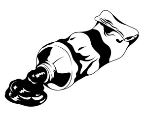 Tube with squeezed out art paint, black and white illustration. Painted toothpaste.