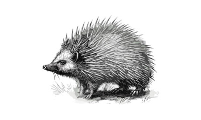 Antique Engraving of Porcupine with Spines Raised, Hand-drawn Wildlife Sketch, Vintage Forest Animal Illustration, Retro Etching in Monochrome, Black Sketch, Old Engraving Style