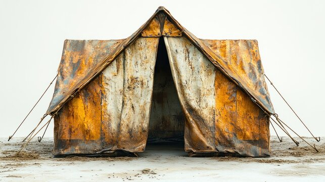 Weathered, rusty camping tent