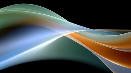 Fototapeta premium Abstract flowing, ethereal waves in hues of blues, green and orange against black