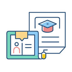Digital Education application with degree illustration on White Background