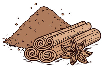64 a pile of ground cinnamon powder, detailed, high resolution, macro shot, photorealistic
