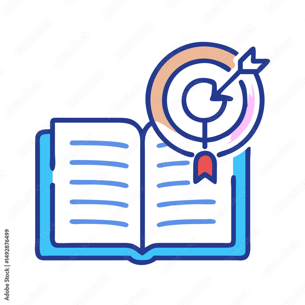 Poster open book with target and arrow graphic representation