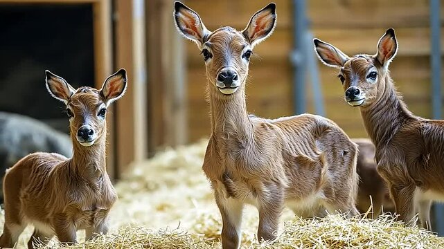 Adorable Baby Lechwe Antelope Trio