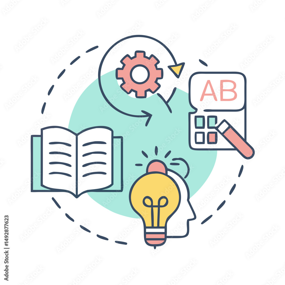 Poster abstract learning process icon with gear and lightbulb