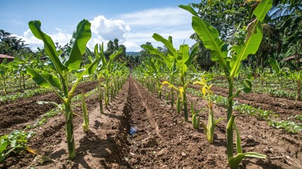 Naklejka premium Ground-level view of irrigation layout across a greenhouse farm