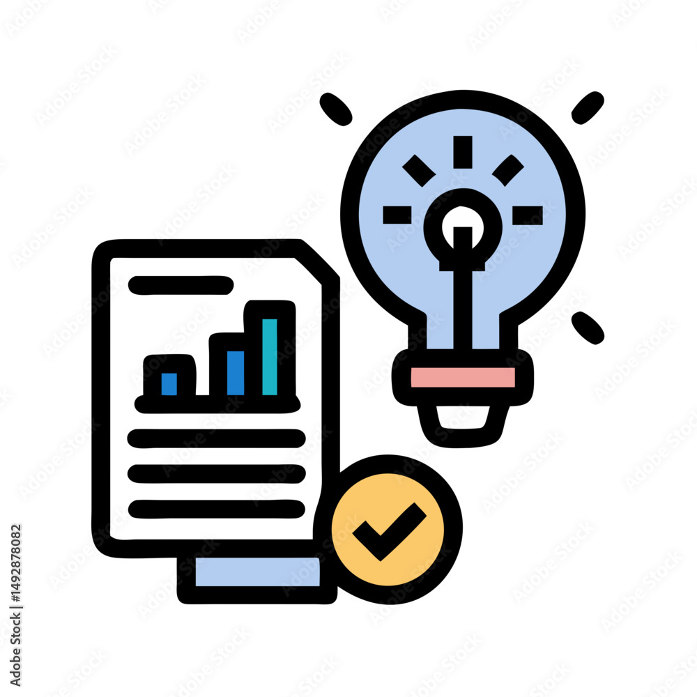 Poster flat vector illustration of new idea and validation process
