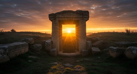 Stone Structure Field Sunrise