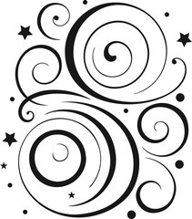 black and white calligraphy doodle swirl design elements
