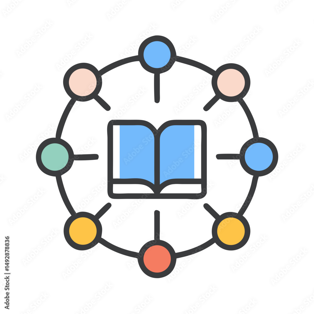 Poster open book connected by network of concepts and ideas