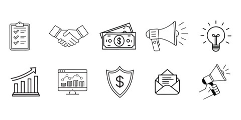 set of icons. Business Marketing & Promotion Icon Set of Editable Line in Style Vector Illustrations on White Background