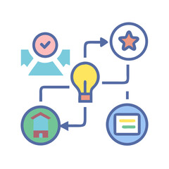 Creative problem solving infographic with lightbulb and icons